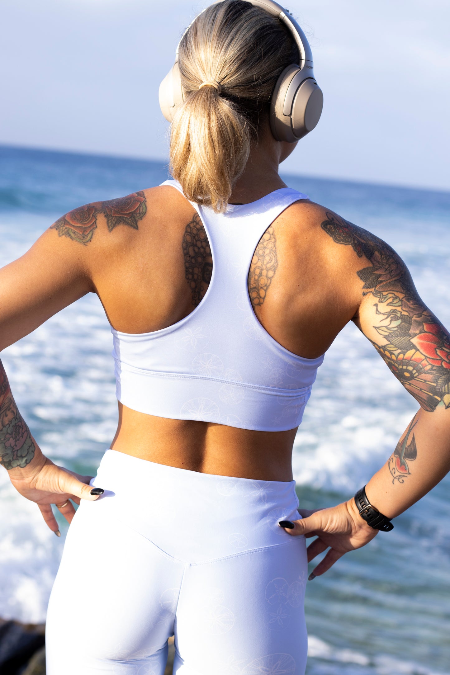 Sand Dollar in Hawkes Blue Longline sports bra