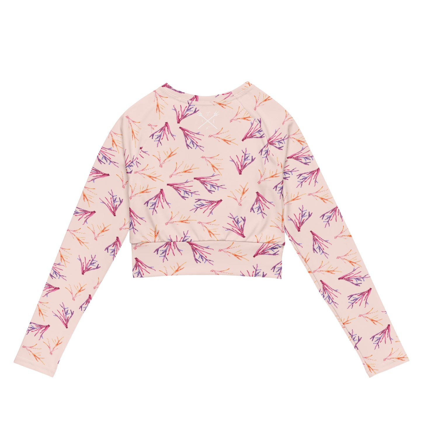 Petrea Pink Corals Print Crop Rsh Guard - Whisp Pink background!