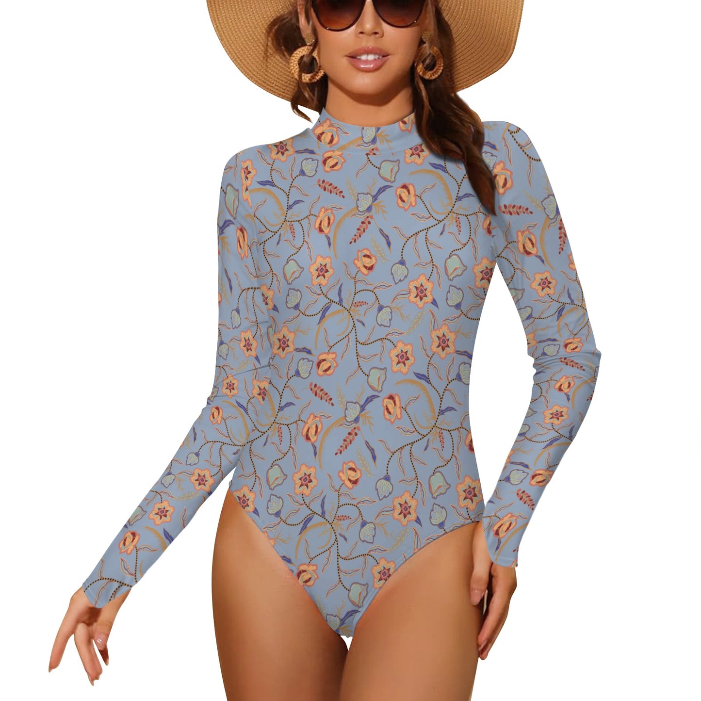 Blossoms - Backless Long Sleeve One-Piece Swimsuit (Copy)