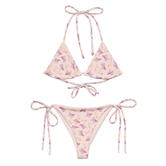 Petrea Pink Coral Print Tie sides Bikini -with light pink background!